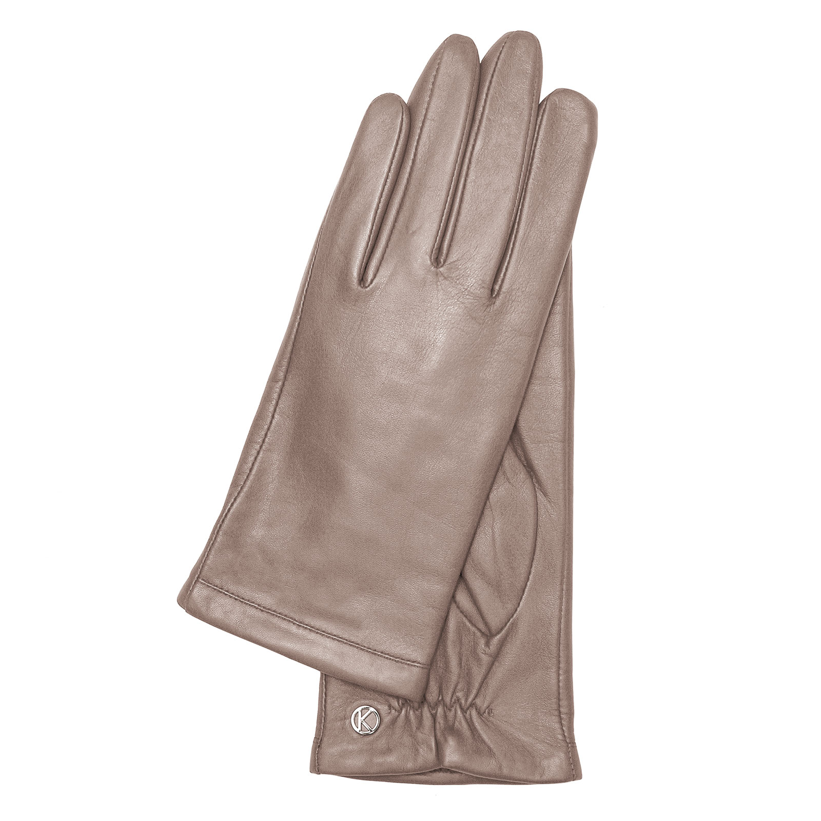 Elegante beige Lederhandschuhe mit elastischem Bündchen und Markenemblem