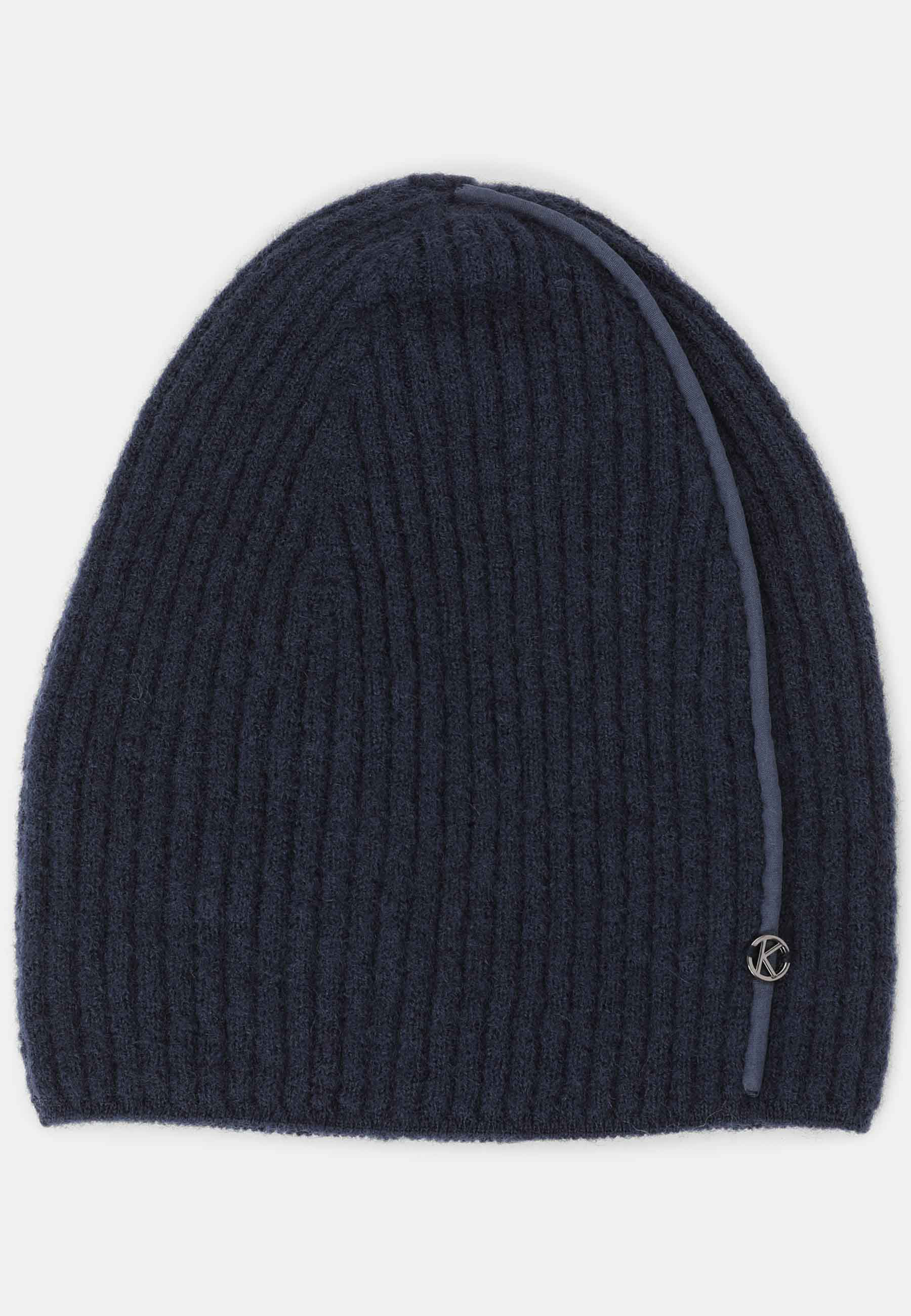 Dunkelblaue, gerippte Wintermütze mit Logo-Detail